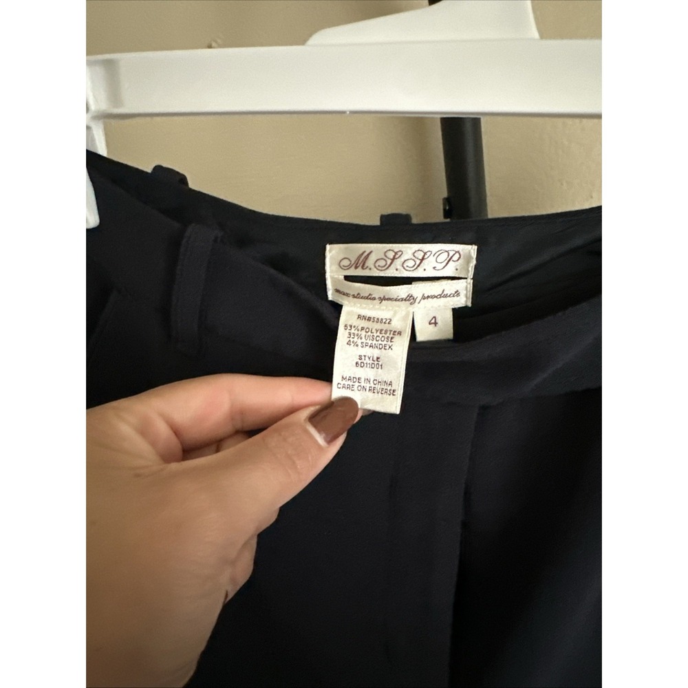 Womens M.S.S.P. Max Studio Navy Straight Leg Pleated Slash Pocket Dress Pants 4